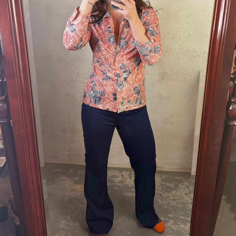 Vintage 1970s Two Piece Leisure Set By Legends Orange and Navy Blue Size Medium